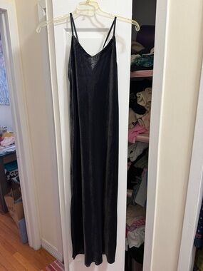 Splendid Black Satin Slip Maxi Dress with Spaghetti Straps